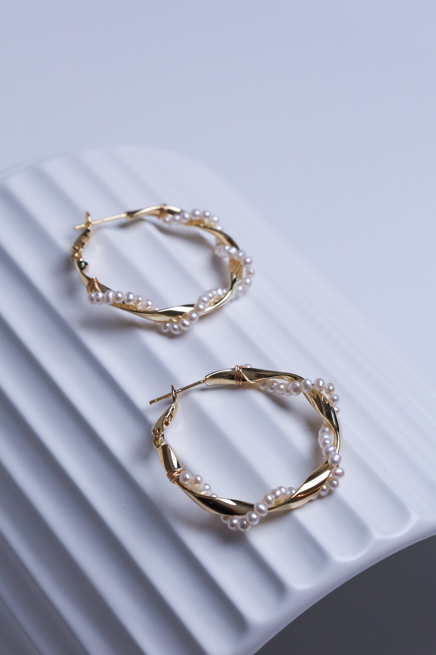 Twisted Pearl Hoop Earrings