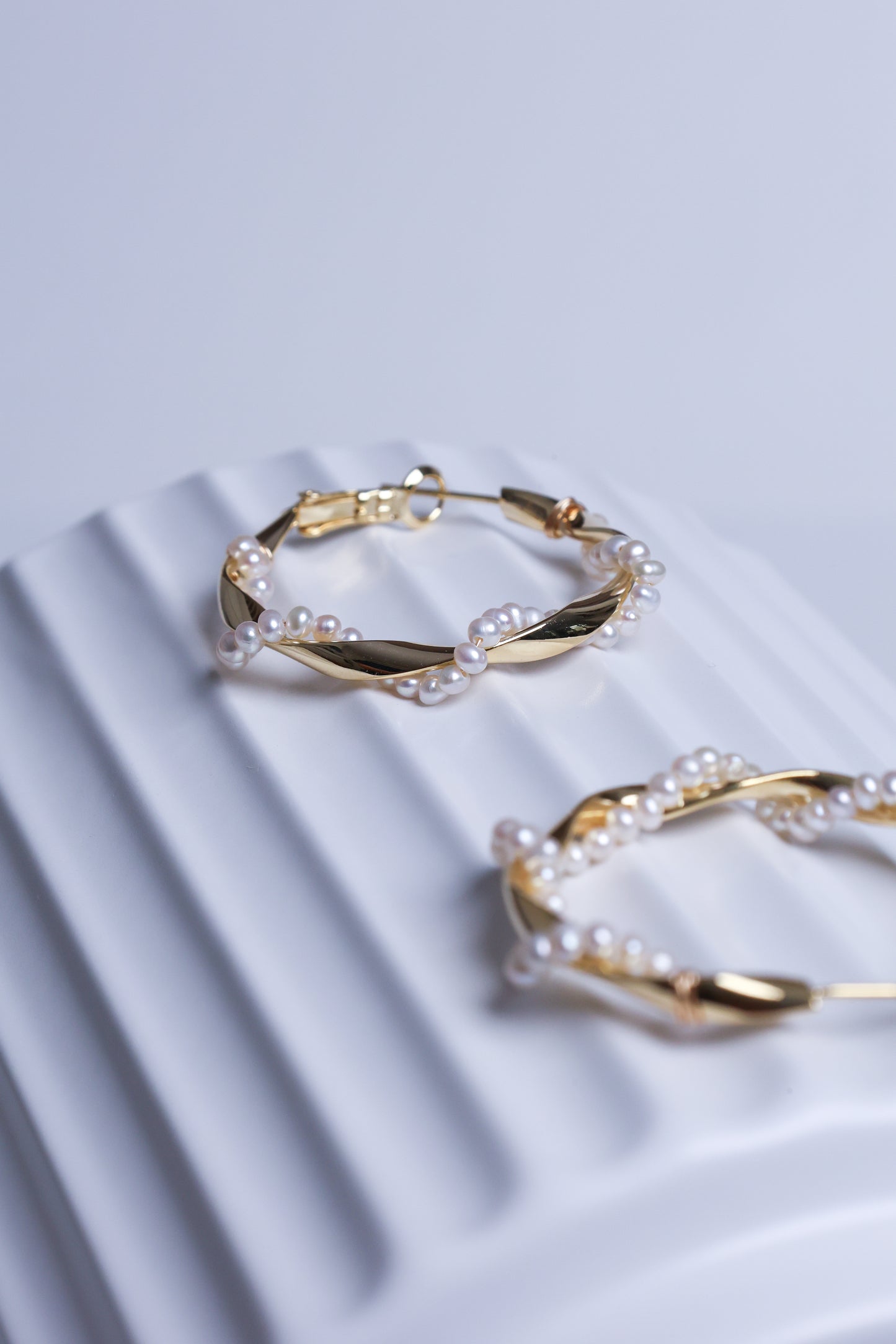 Twisted Pearl Hoop Earrings